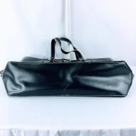 Etienne Aigner Vegan Leather Tote Black Crossbody Contrast Stitching Bag (40134) - Picture 5 of 9